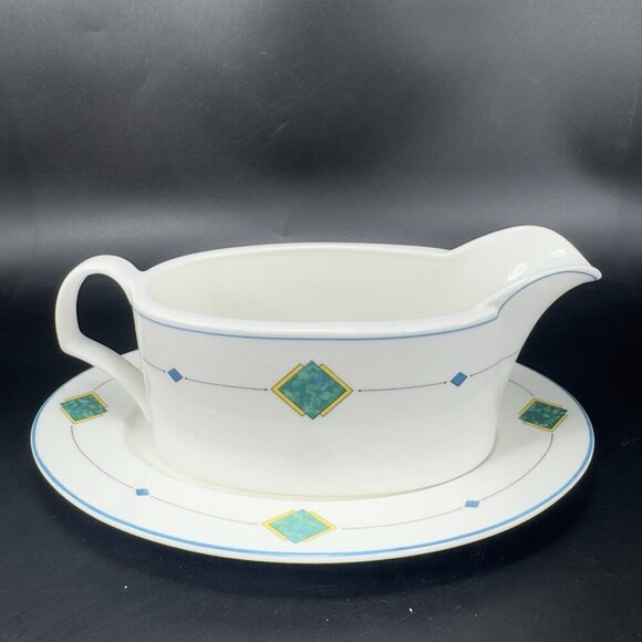 MIKASA ULTRA CERAM Gravy Boat With Underplate Gemini Porcelain Sauce Dish Japan - Picture 13 of 13